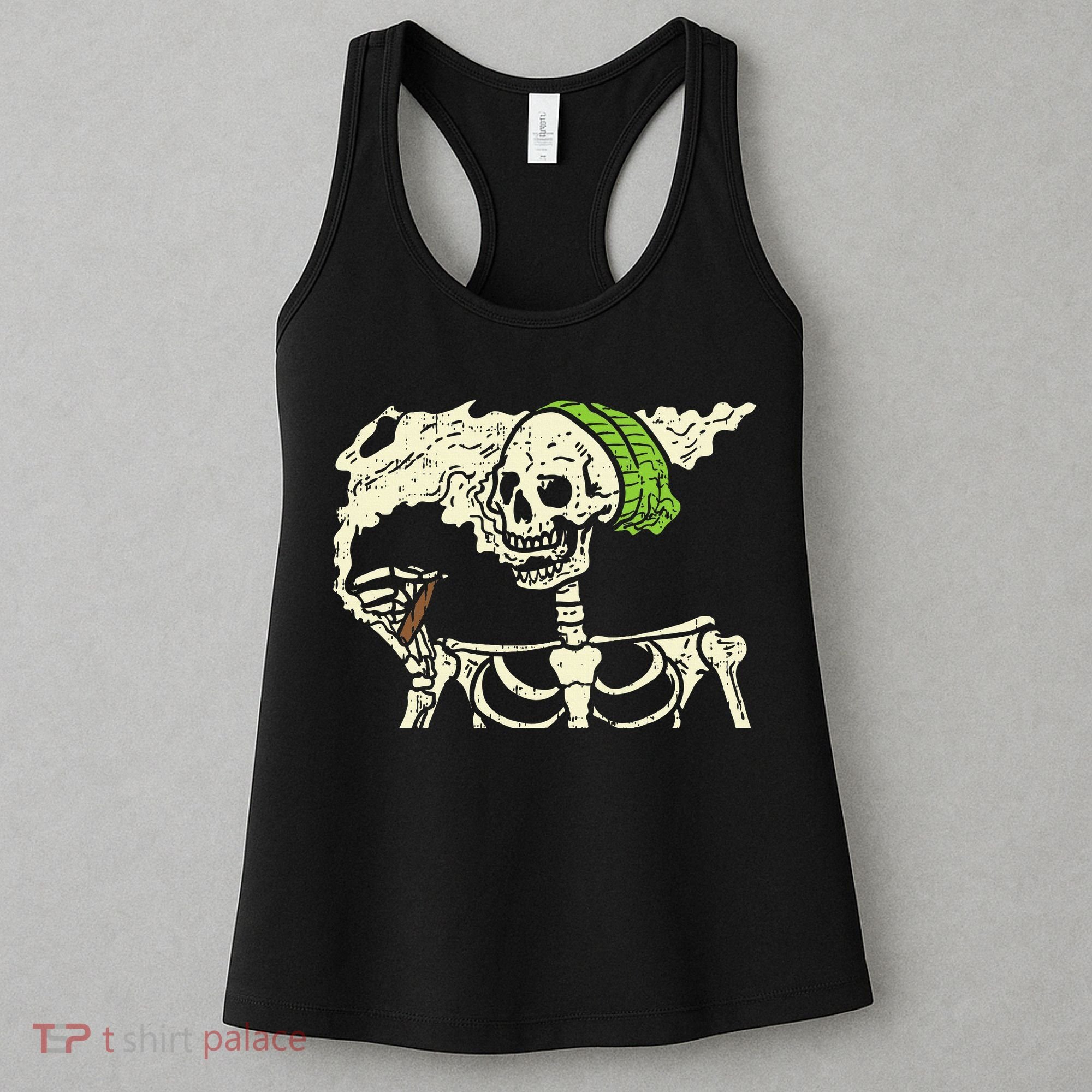 Smoking Skeleton Joint Funny Weed Pot 420 Cannabis Halloween Women's Tank Top