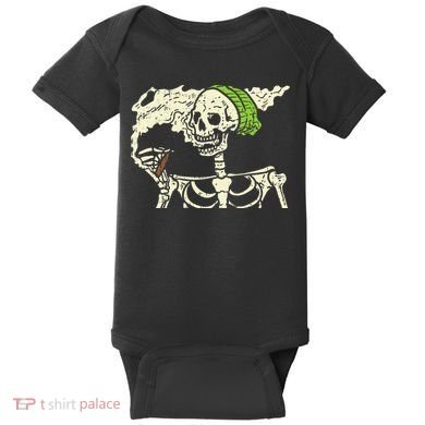 Smoking Skeleton Joint Funny Weed Pot 420 Cannabis Halloween Baby Bodysuit