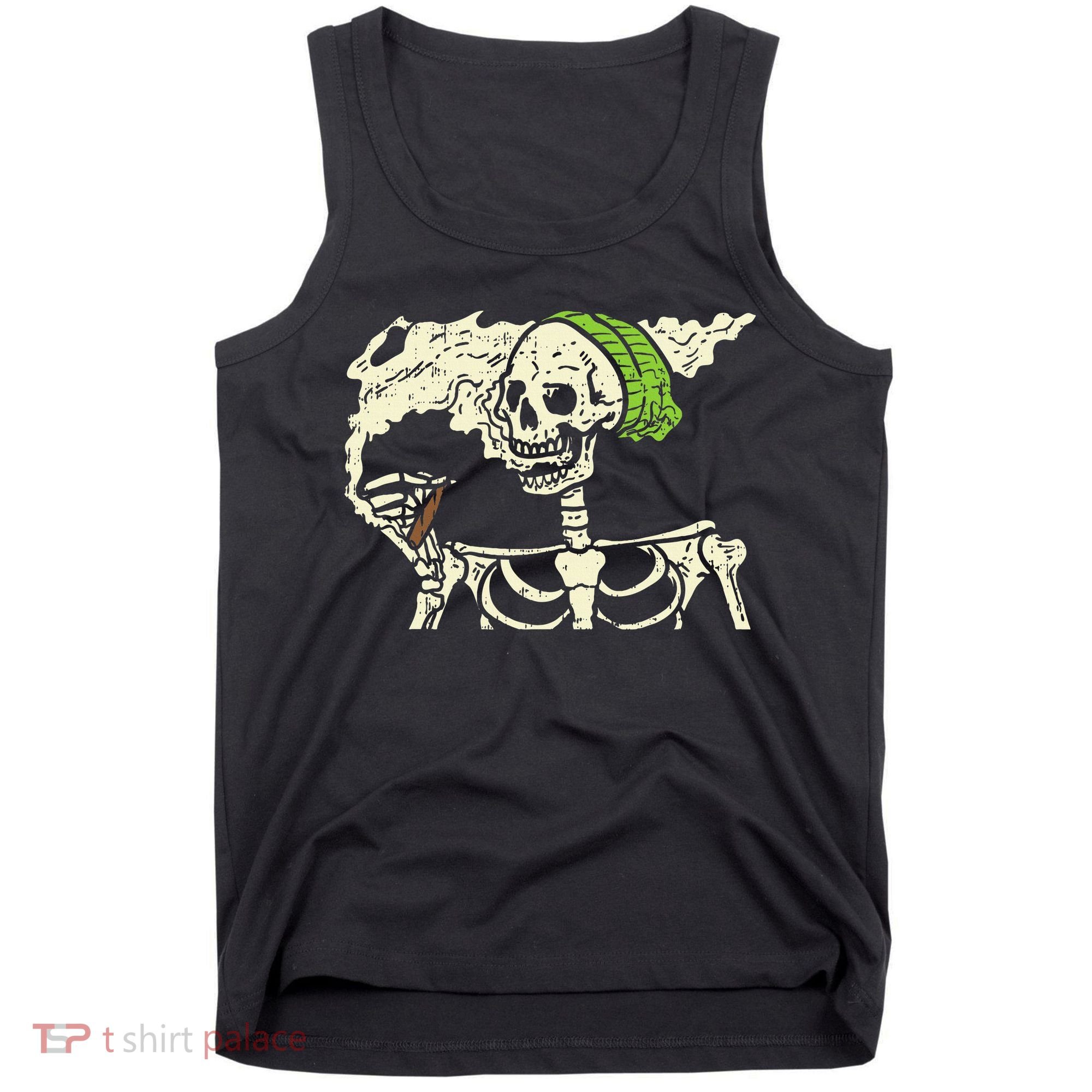 Smoking Skeleton Joint Funny Weed Pot 420 Cannabis Halloween Tank Top