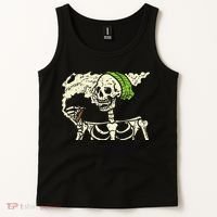 Smoking Skeleton Joint Funny Weed Pot 420 Cannabis Halloween Tank Top thumb 2