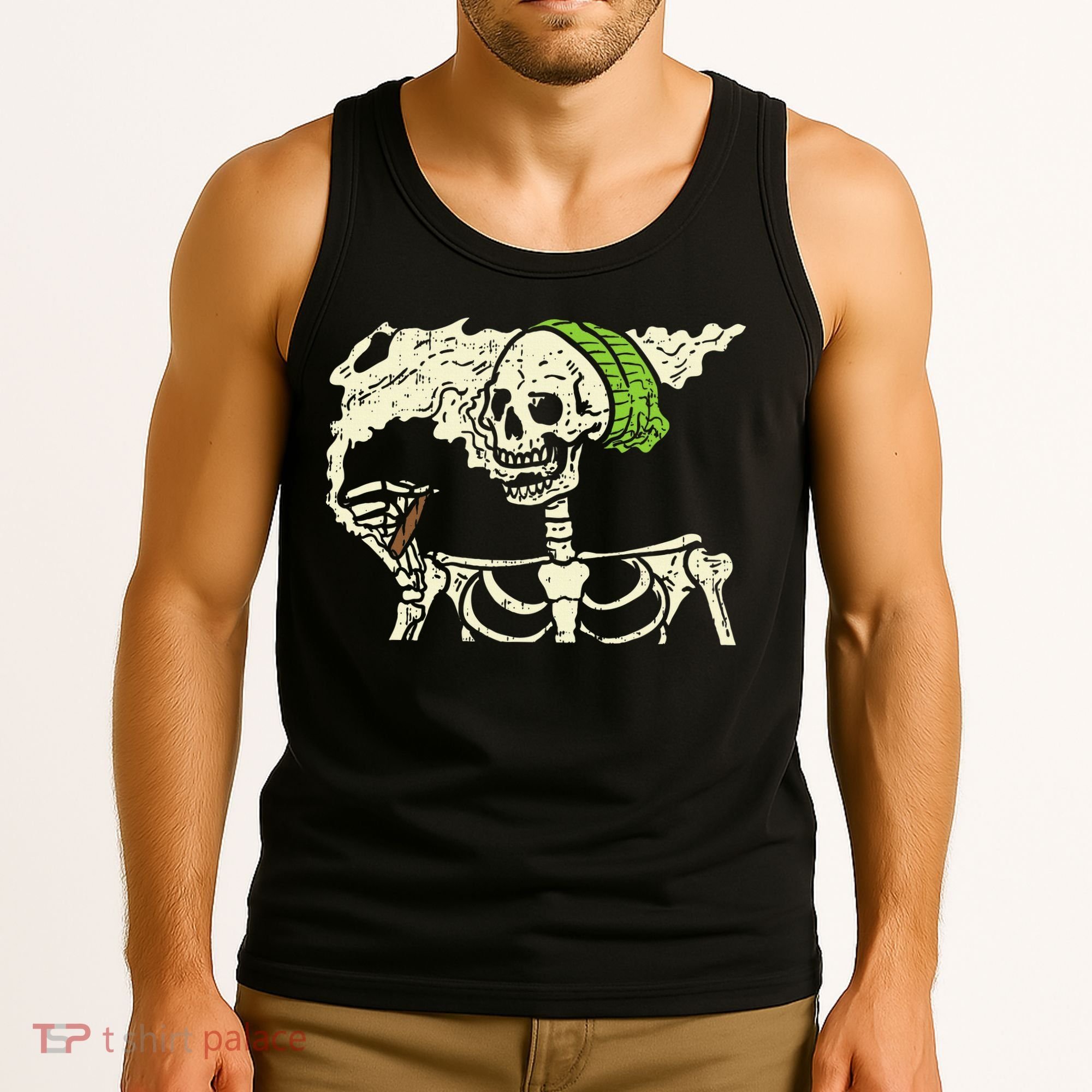 Smoking Skeleton Joint Funny Weed Pot 420 Cannabis Halloween Tank Top