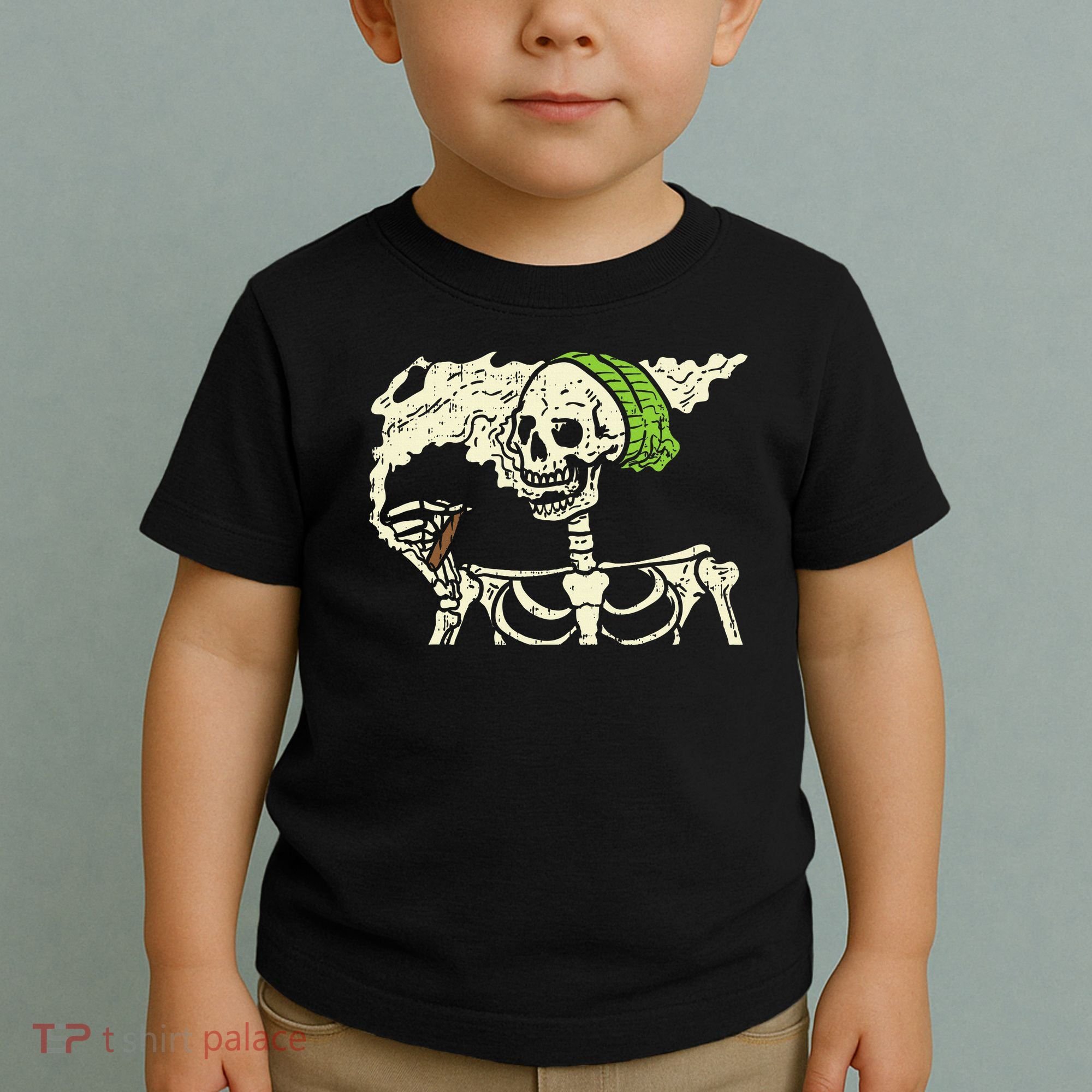 Smoking Skeleton Joint Funny Weed Pot 420 Cannabis Halloween Toddler T-Shirt