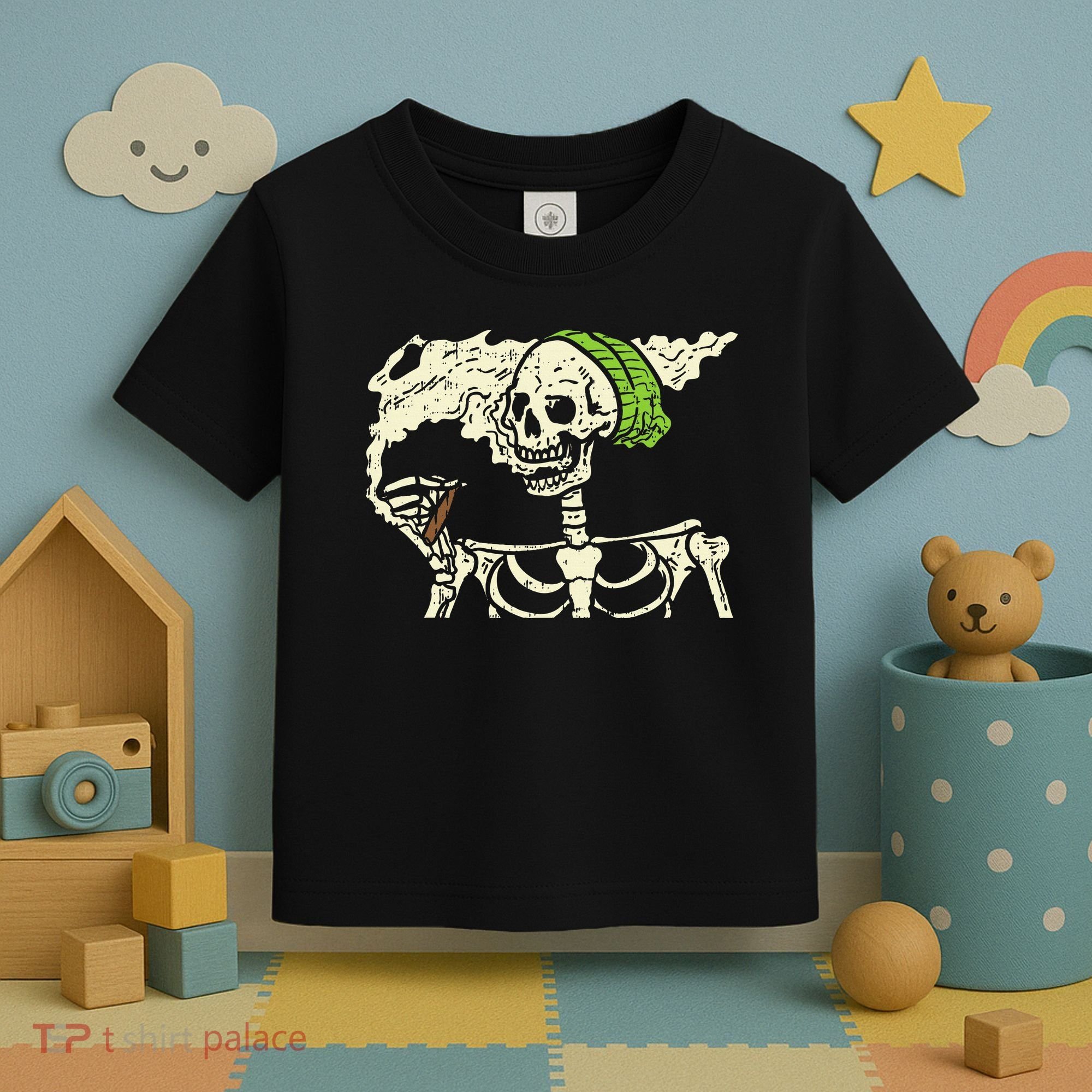 Smoking Skeleton Joint Funny Weed Pot 420 Cannabis Halloween Toddler T-Shirt