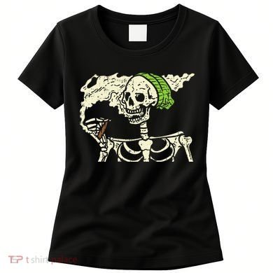 Smoking Skeleton Joint Funny Weed Pot 420 Cannabis Halloween Women's T-Shirt