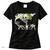Smoking Skeleton Joint Funny Weed Pot 420 Cannabis Halloween Women's T-Shirt thumb 0