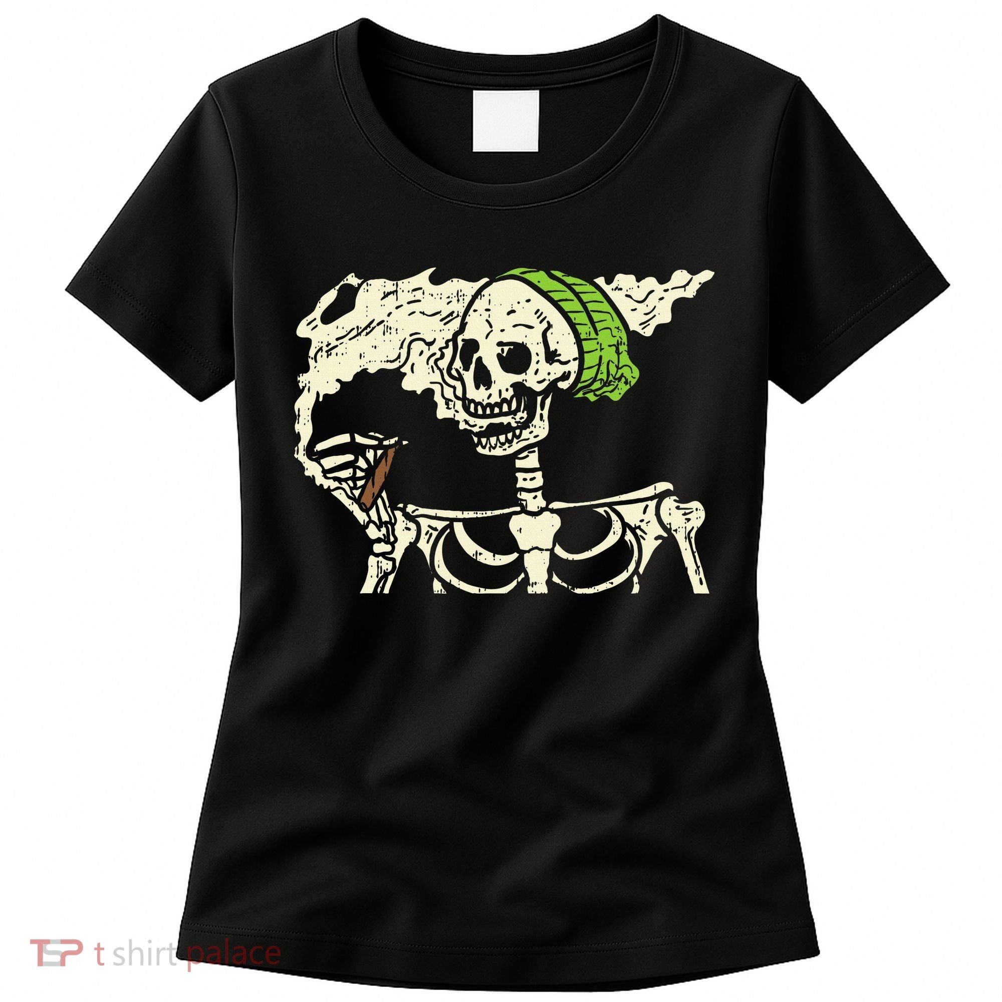 Smoking Skeleton Joint Funny Weed Pot 420 Cannabis Halloween Women's T-Shirt