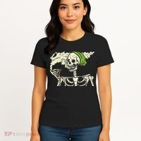 Smoking Skeleton Joint Funny Weed Pot 420 Cannabis Halloween Women's T-Shirt thumb 4