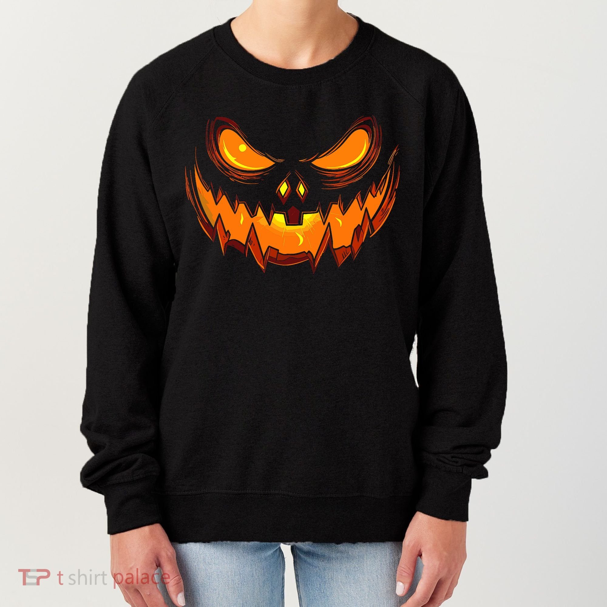 Scary Spooky Jack O Lantern Face Pumpkin Halloween Women's Sweatshirt