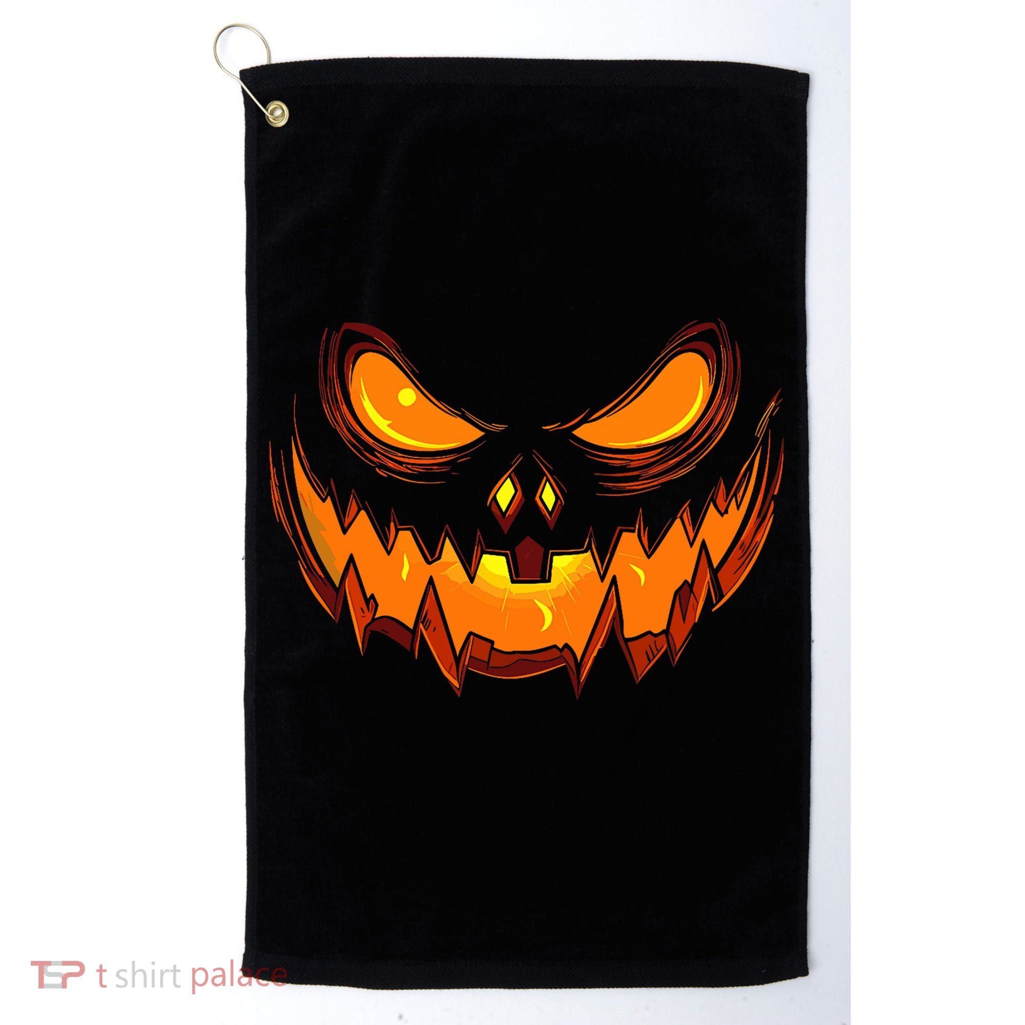 Scary Spooky Jack O Lantern Face Pumpkin Halloween Golf Towel