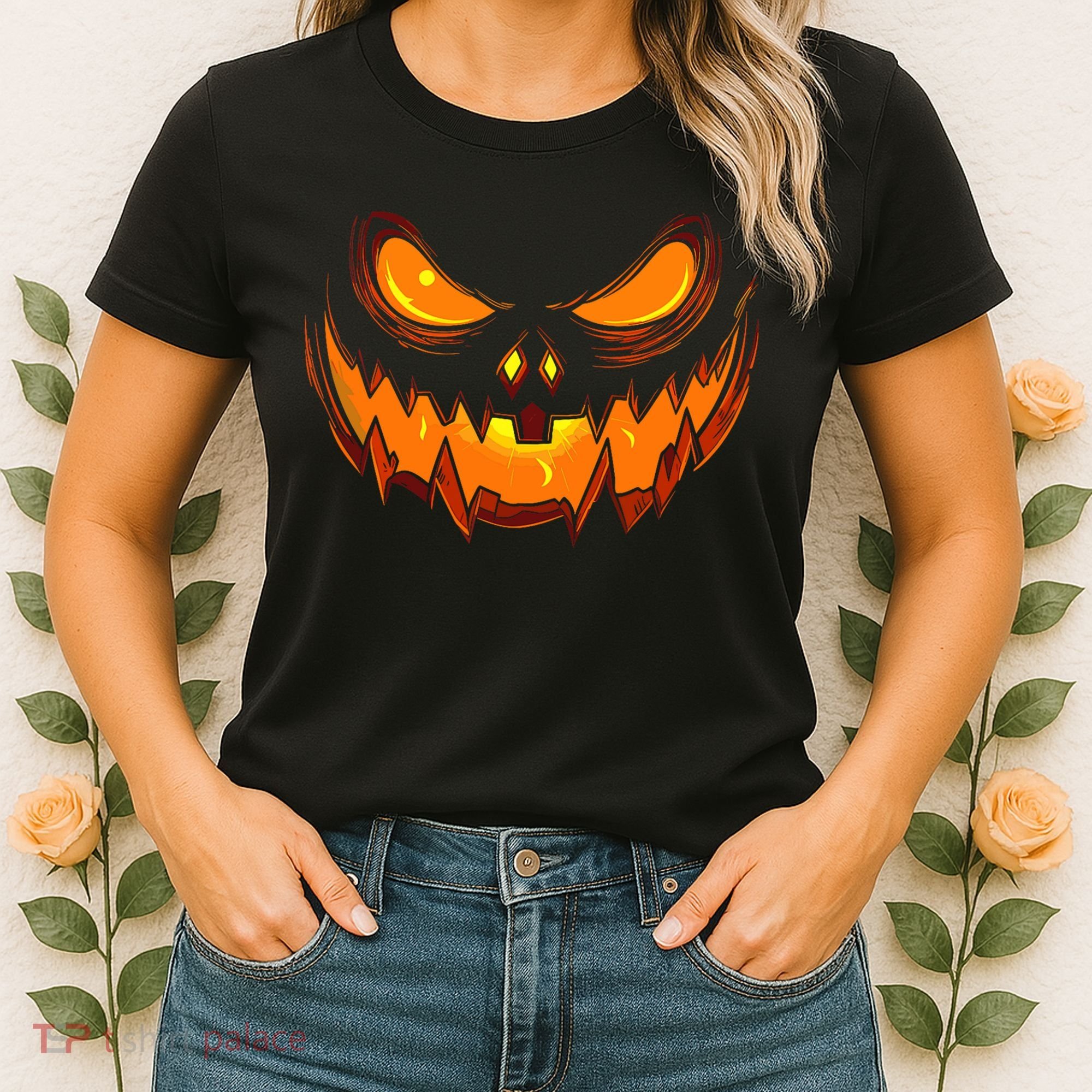Scary Spooky Jack O Lantern Face Pumpkin Halloween Women's T-Shirt