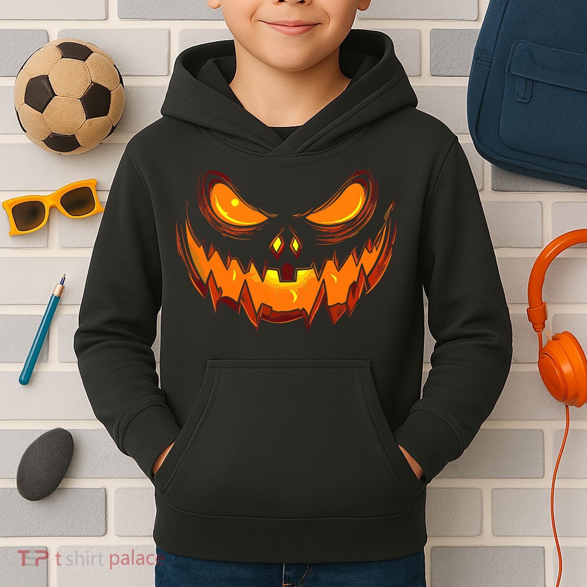 Scary Spooky Jack O Lantern Face Pumpkin Halloween Kids Hoodie