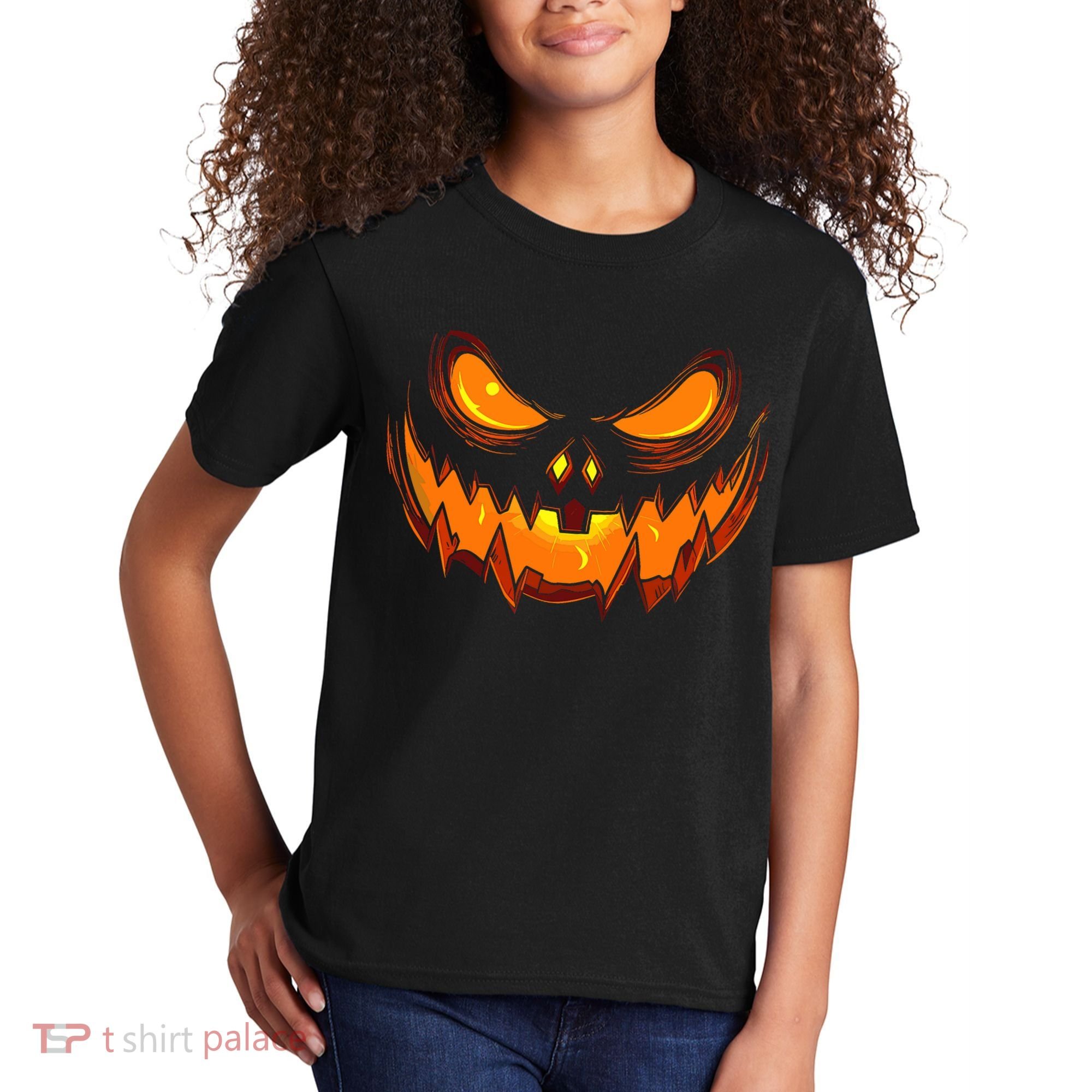 Scary Spooky Jack O Lantern Face Pumpkin Halloween Kids T-Shirt