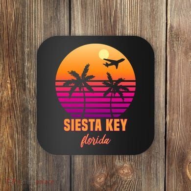 Summer, Siesta Key Florida Vintage Retro Sunset Palm Tree Coaster