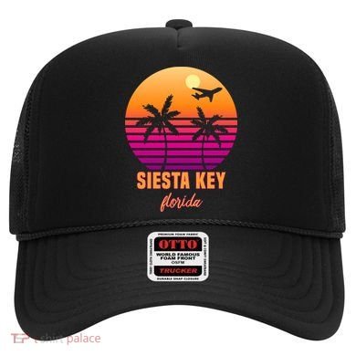 Summer, Siesta Key Florida Vintage Retro Sunset Palm Tree Hat