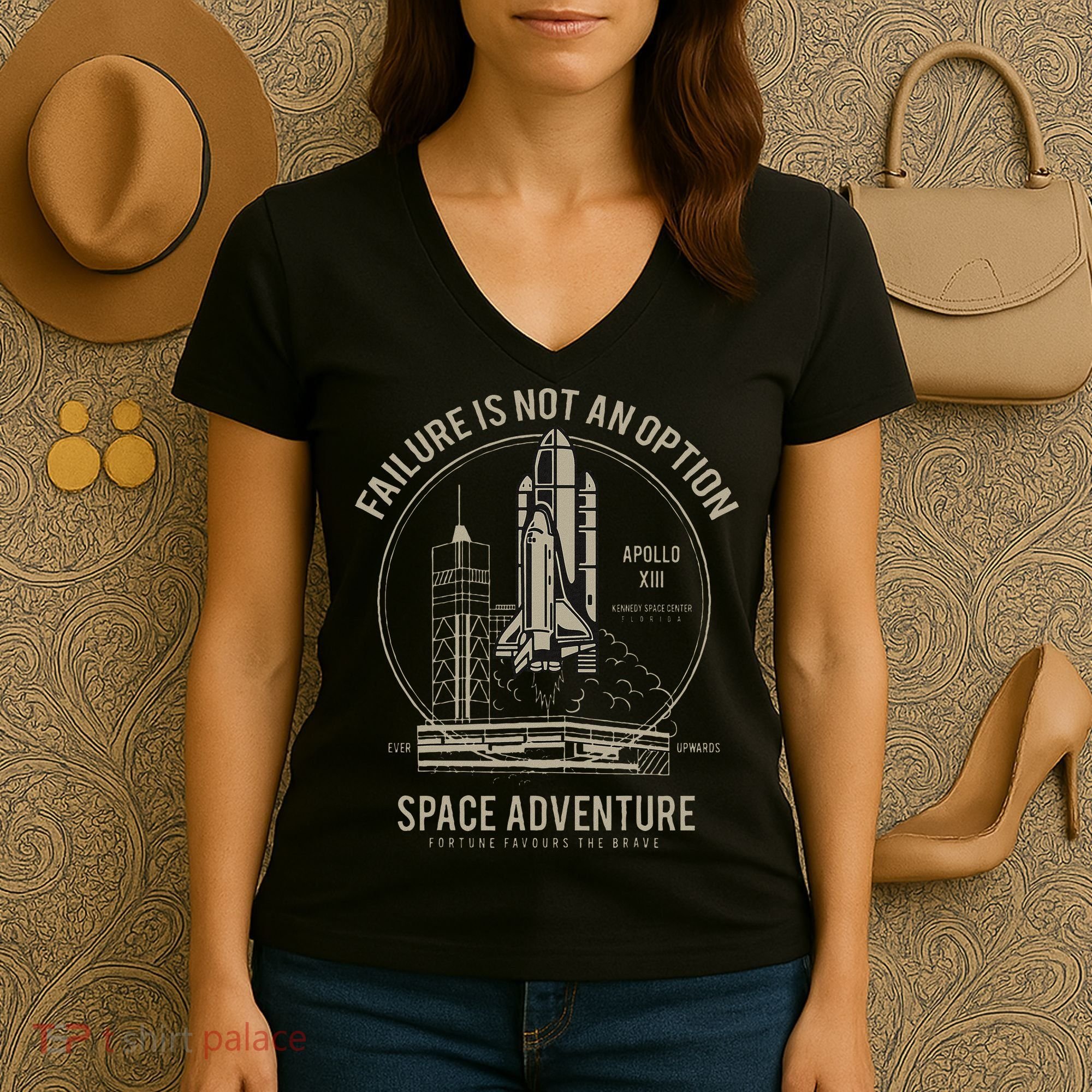 Space Shuttle Launch Galaxy Women's V-Neck T-Shirt