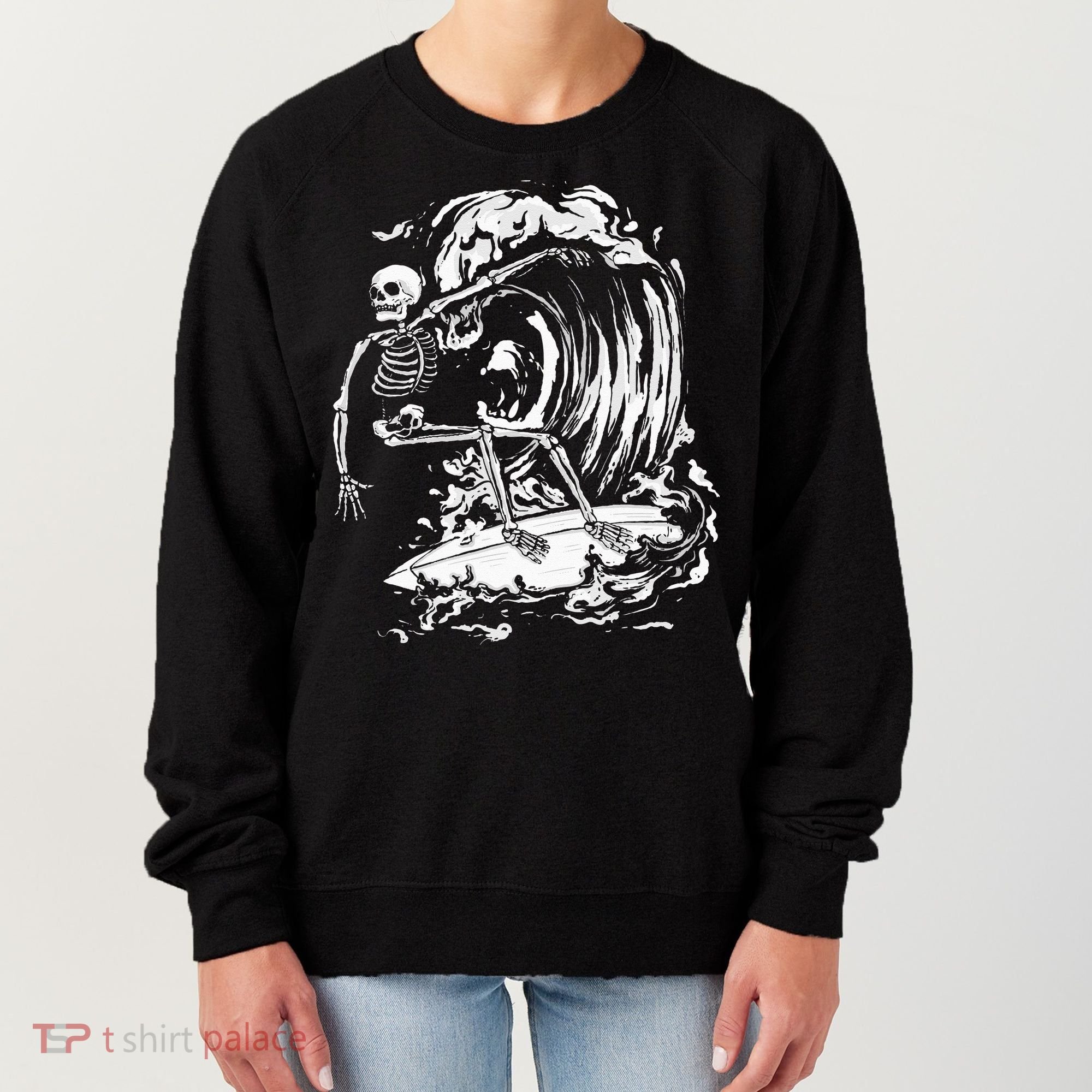 Skeleton Surfing Lazy Halloween Costume Skull Bones Surfer Women's Sweatshirt