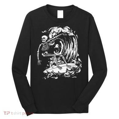 Skeleton Surfing Lazy Halloween Costume Skull Bones Surfer Long Sleeve Shirt