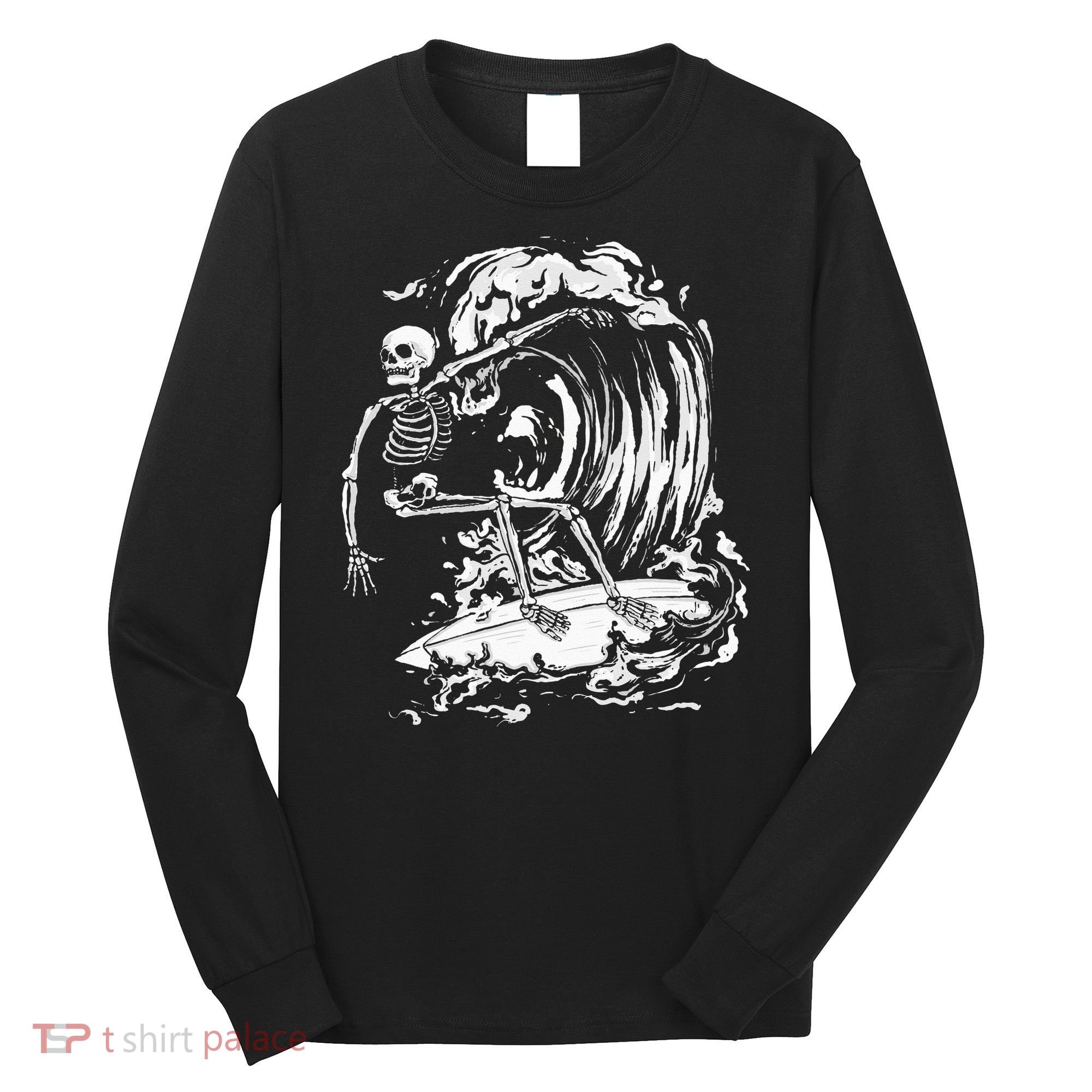 Skeleton Surfing Lazy Halloween Costume Skull Bones Surfer Long Sleeve Shirt