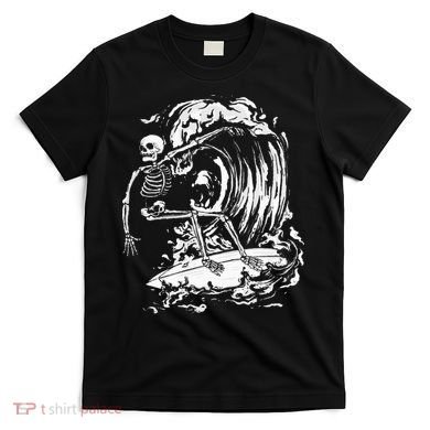 Skeleton Surfing Lazy Halloween Costume Skull Bones Surfer T-Shirt