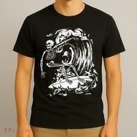 Skeleton Surfing Lazy Halloween Costume Skull Bones Surfer T-Shirt thumb 3