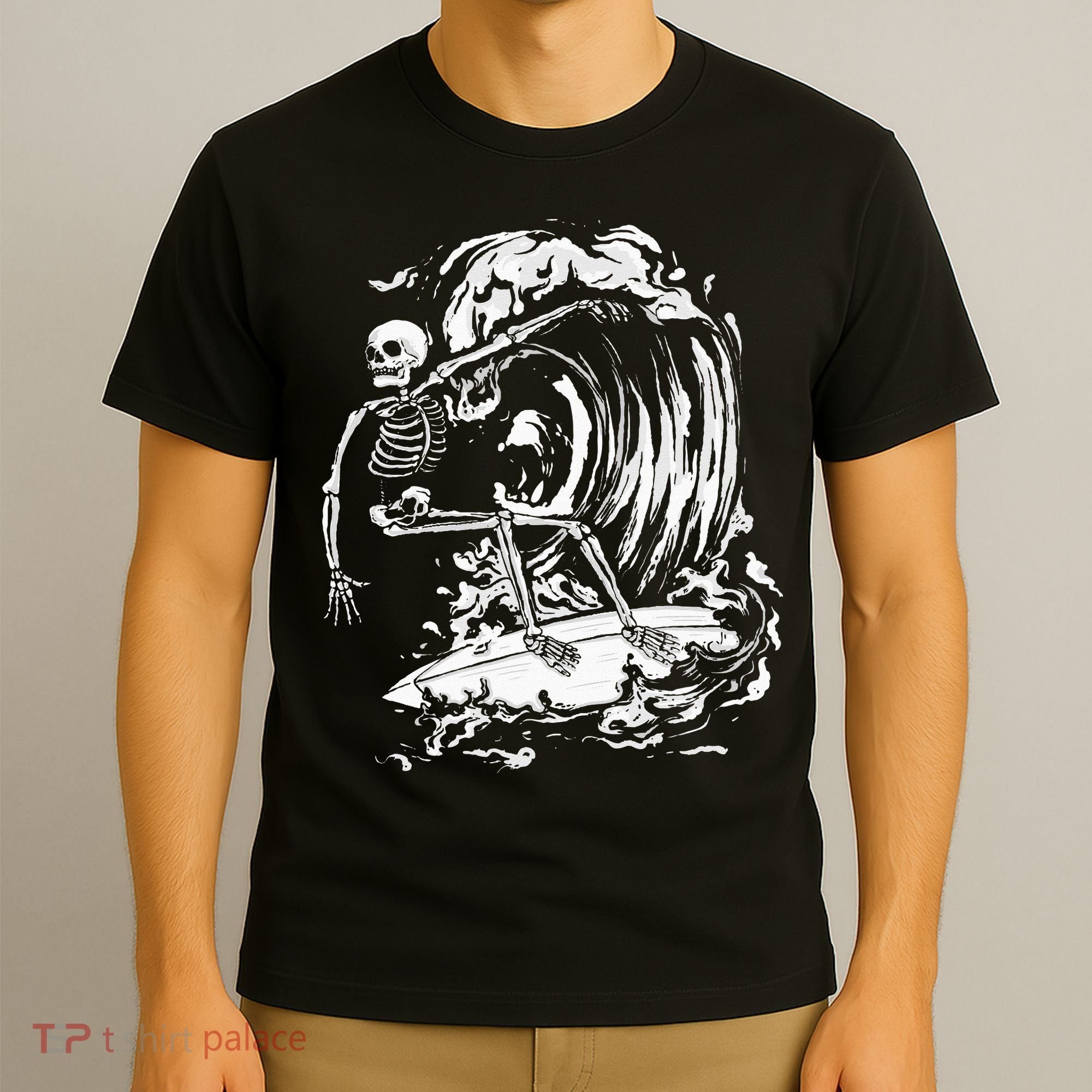 Skeleton Surfing Lazy Halloween Costume Skull Bones Surfer T-Shirt