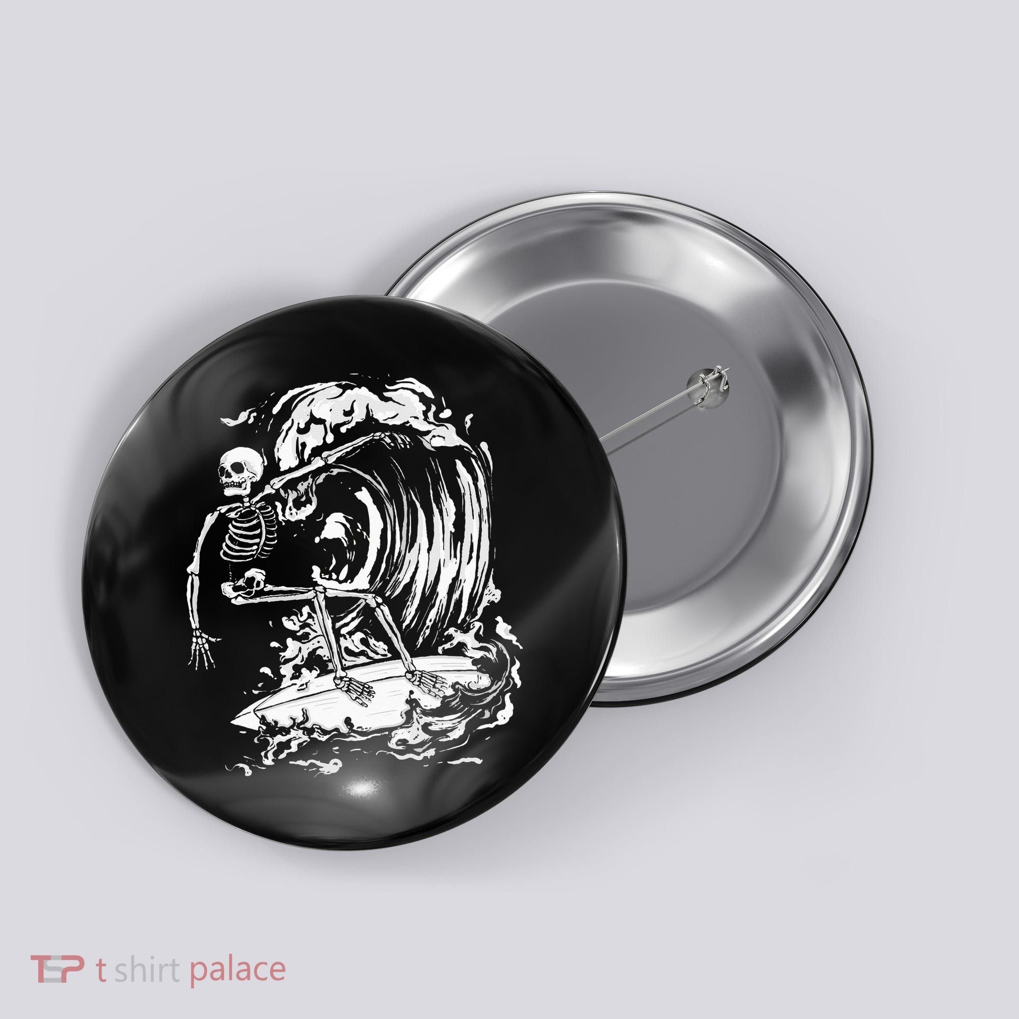 Skeleton Surfing Lazy Halloween Costume Skull Bones Surfer Button
