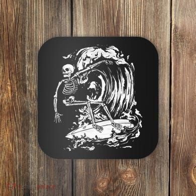 Skeleton Surfing Lazy Halloween Costume Skull Bones Surfer Coaster