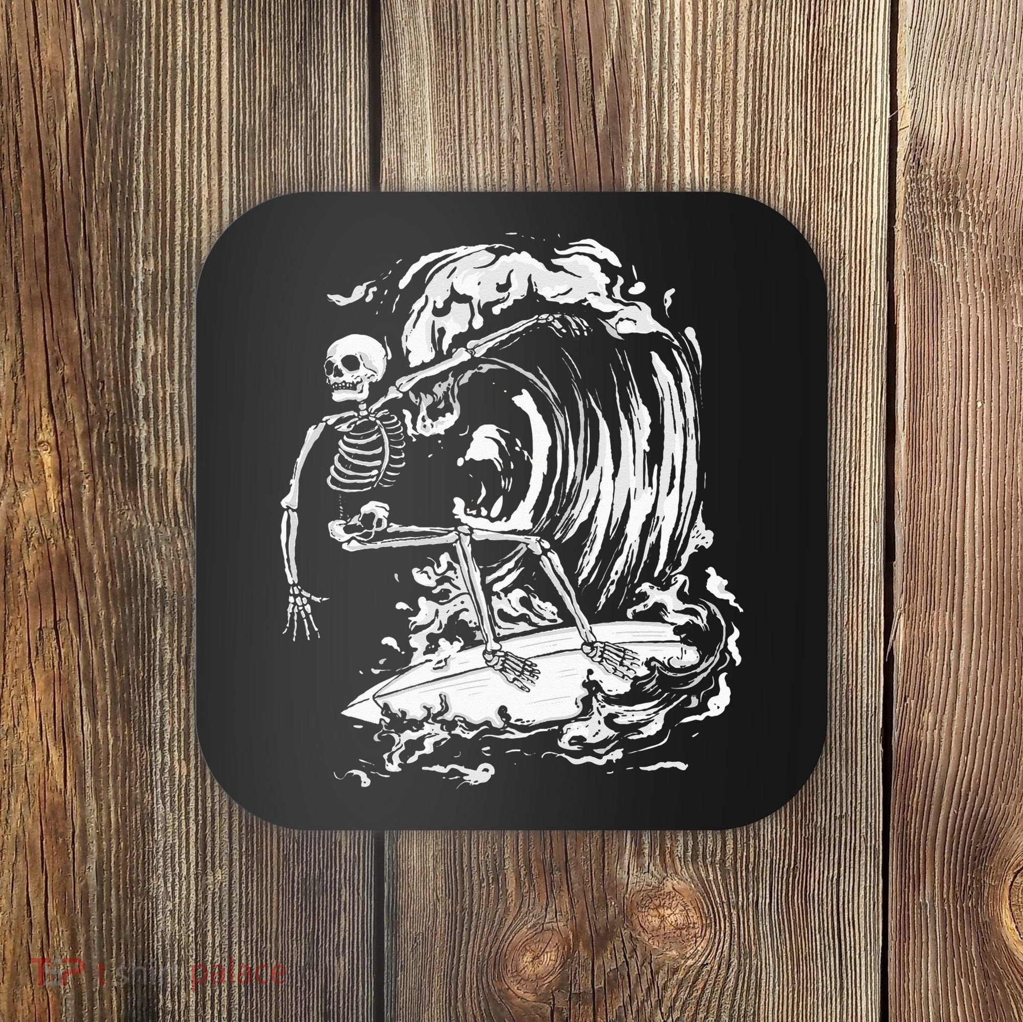 Skeleton Surfing Lazy Halloween Costume Skull Bones Surfer Coaster