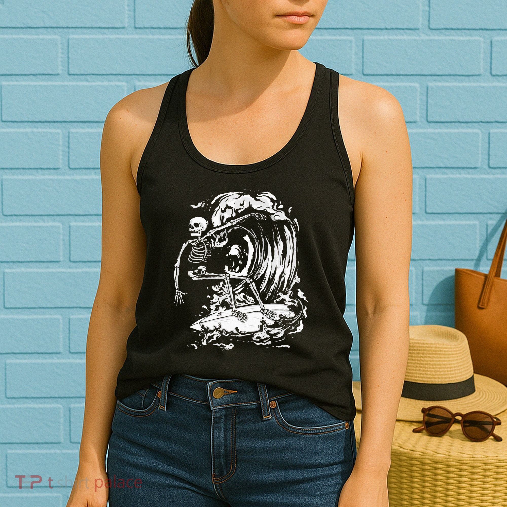 Skeleton Surfing Lazy Halloween Costume Skull Bones Surfer Women's Tank Top