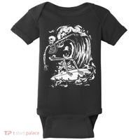 Skeleton Surfing Lazy Halloween Costume Skull Bones Surfer Baby Bodysuit thumb 0
