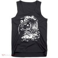 Skeleton Surfing Lazy Halloween Costume Skull Bones Surfer Tank Top thumb 0