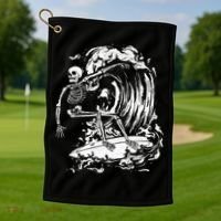 Skeleton Surfing Lazy Halloween Costume Skull Bones Surfer Golf Towel thumb 1