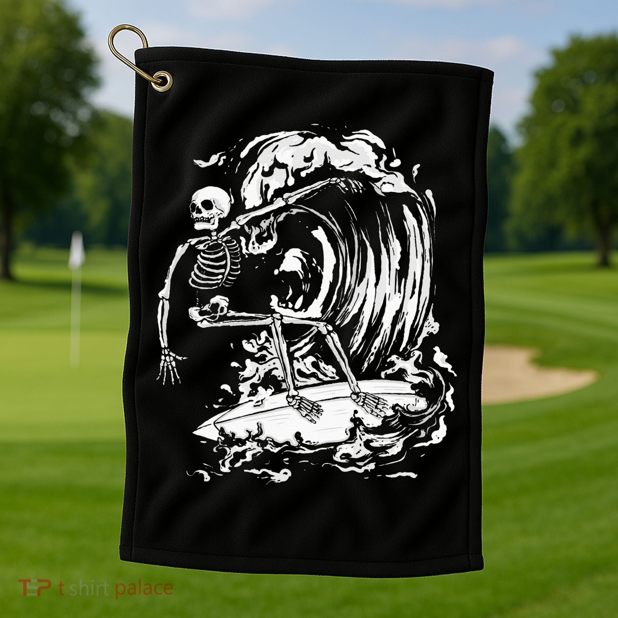 Skeleton Surfing Lazy Halloween Costume Skull Bones Surfer Golf Towel