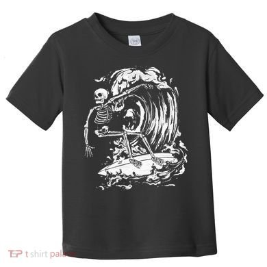 Skeleton Surfing Lazy Halloween Costume Skull Bones Surfer Toddler T-Shirt