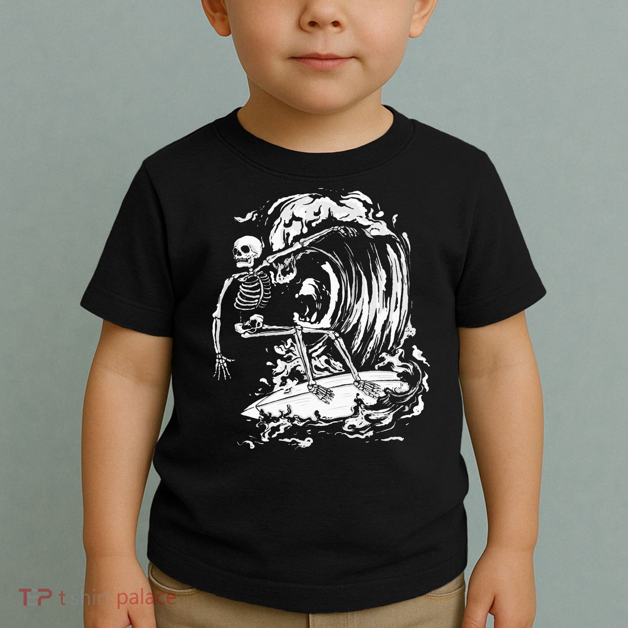 Skeleton Surfing Lazy Halloween Costume Skull Bones Surfer Toddler T-Shirt