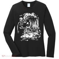 Skeleton Surfing Lazy Halloween Costume Skull Bones Surfer Women's Long Sleeve Shirt thumb 0