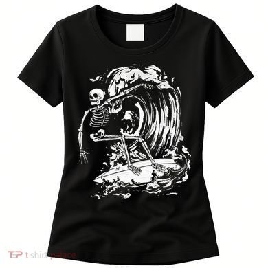 Skeleton Surfing Lazy Halloween Costume Skull Bones Surfer Women's T-Shirt