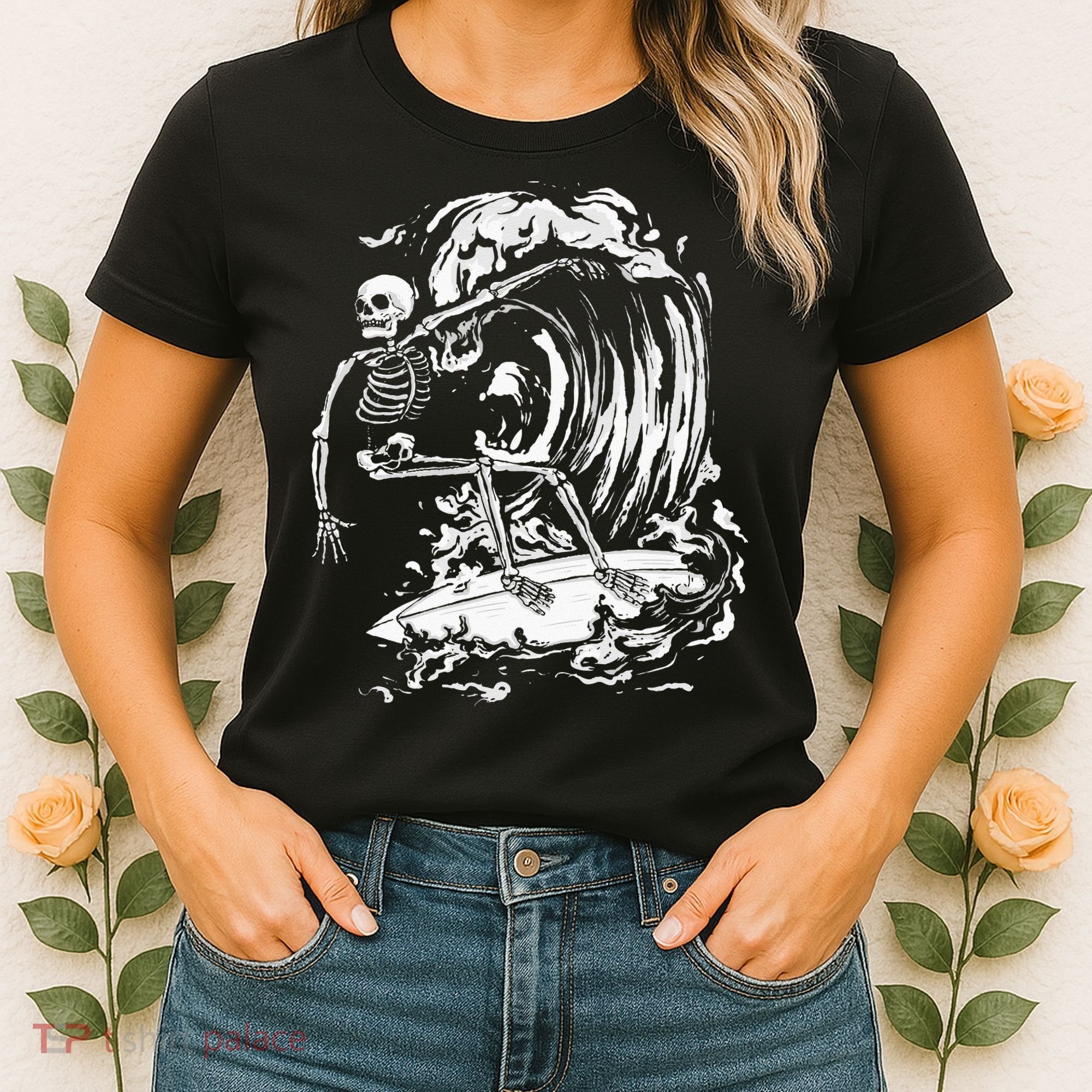 Skeleton Surfing Lazy Halloween Costume Skull Bones Surfer Women's T-Shirt