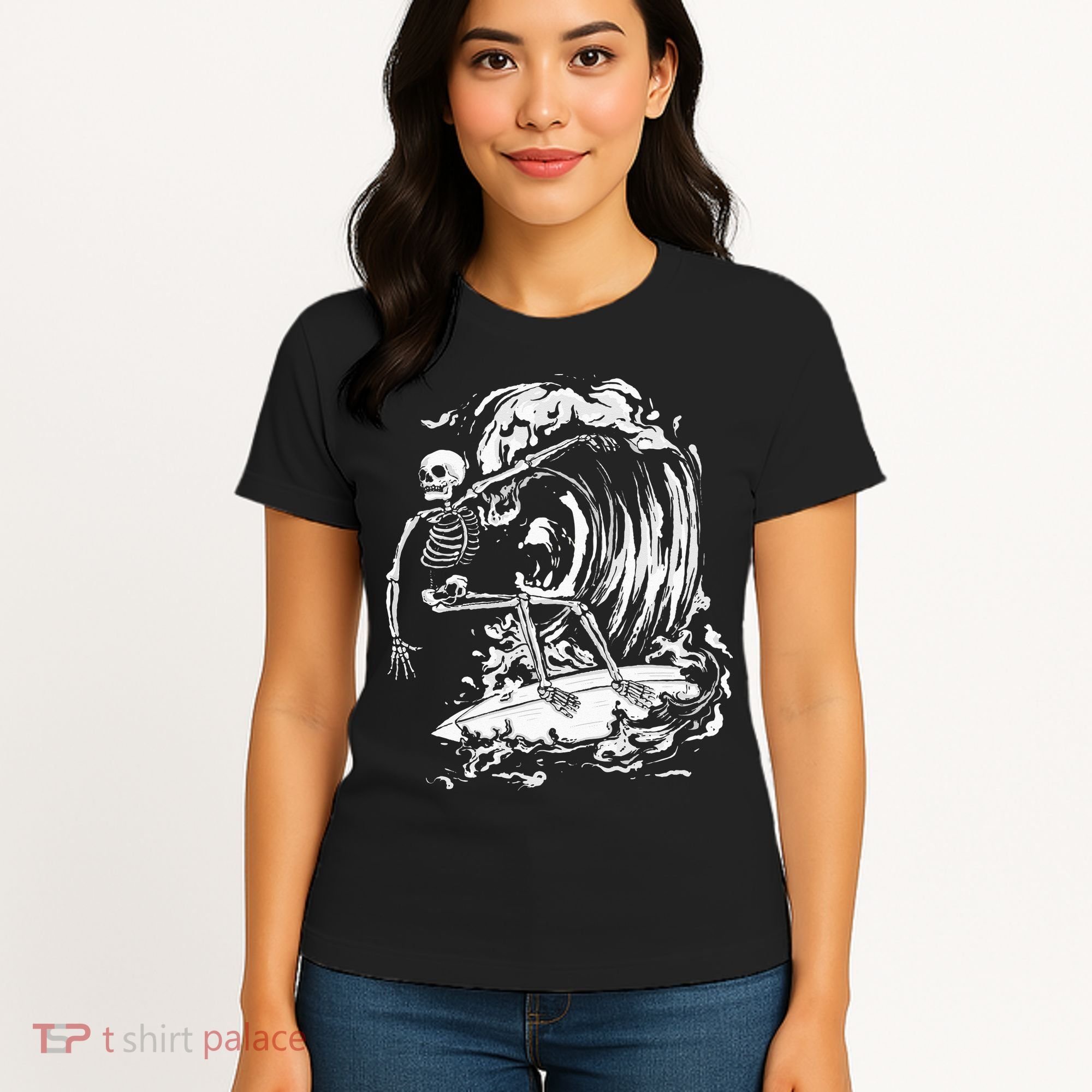 Skeleton Surfing Lazy Halloween Costume Skull Bones Surfer Women's T-Shirt