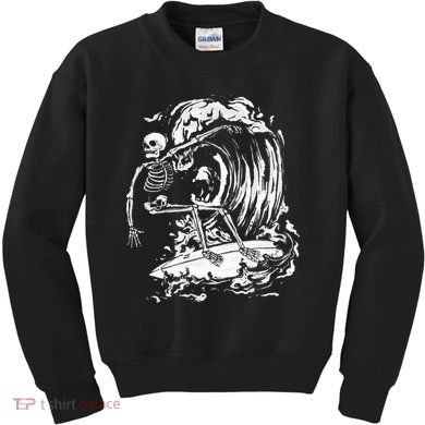 Skeleton Surfing Lazy Halloween Costume Skull Bones Surfer Kids Sweatshirt