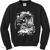Skeleton Surfing Lazy Halloween Costume Skull Bones Surfer Kids Sweatshirt thumb 0