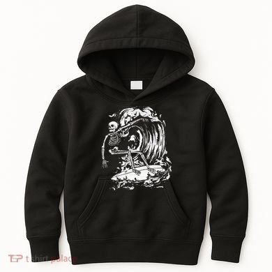 Skeleton Surfing Lazy Halloween Costume Skull Bones Surfer Kids Hoodie