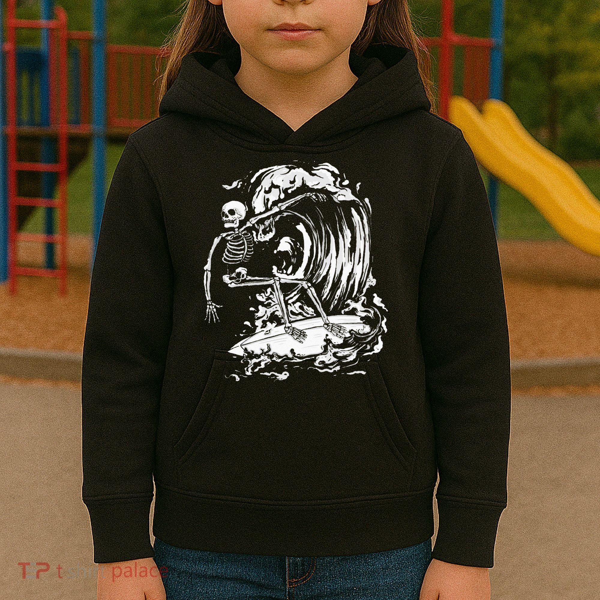 Skeleton Surfing Lazy Halloween Costume Skull Bones Surfer Kids Hoodie