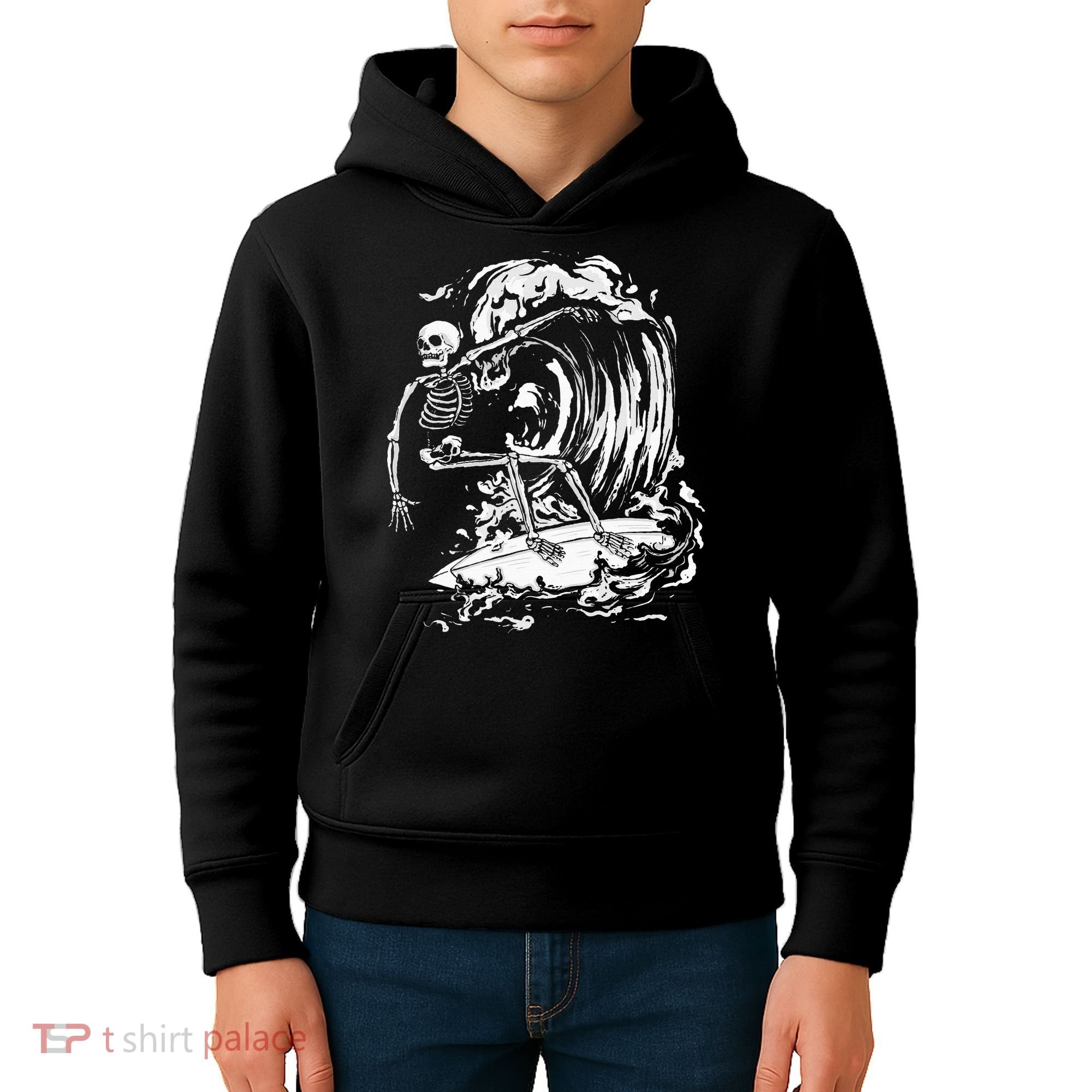 Skeleton Surfing Lazy Halloween Costume Skull Bones Surfer Kids Hoodie