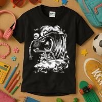Skeleton Surfing Lazy Halloween Costume Skull Bones Surfer Kids T-Shirt thumb 3