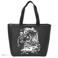 Skeleton Surfing Lazy Halloween Costume Skull Bones Surfer Tote Bag thumb 0