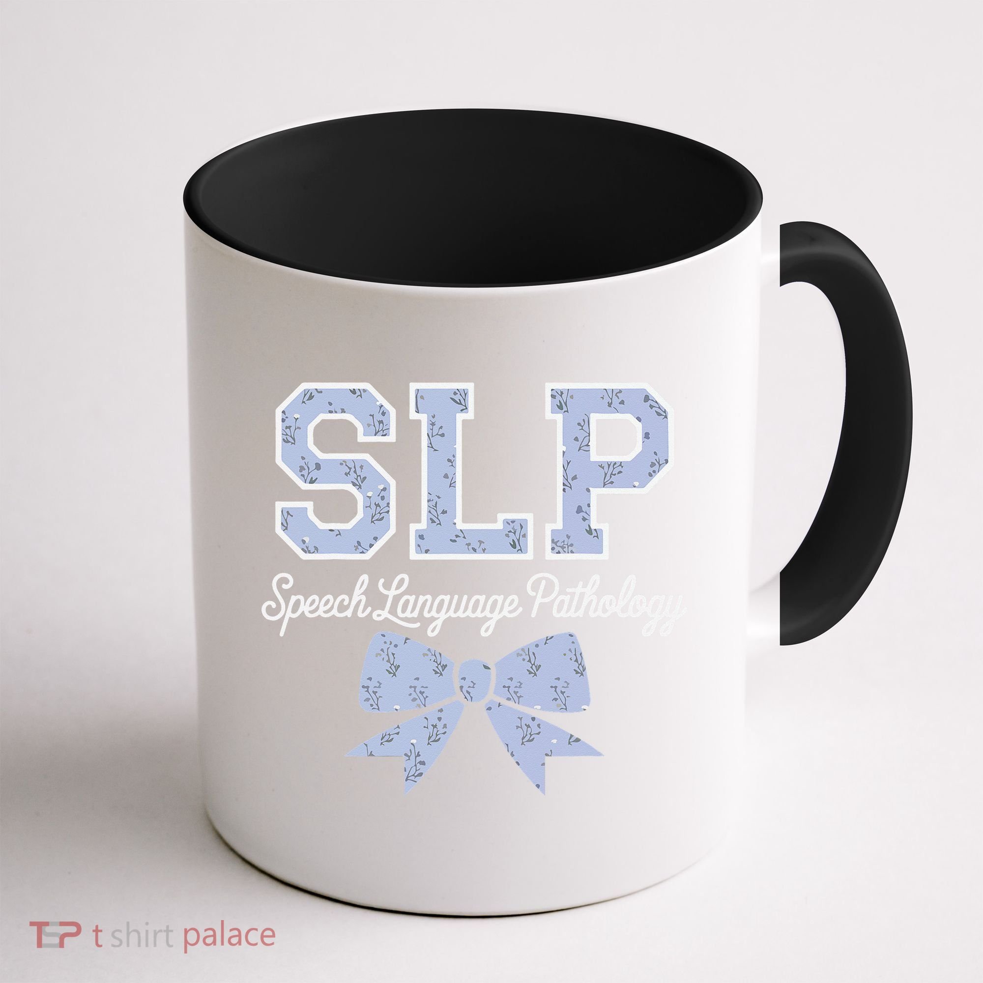 SLP Speech Language Pathology Floral Coquette Blue Bow Coffee Mug