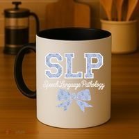SLP Speech Language Pathology Floral Coquette Blue Bow Coffee Mug thumb 4
