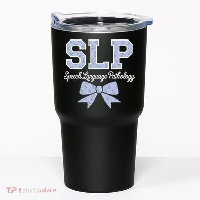 SLP Speech Language Pathology Floral Coquette Blue Bow Tumbler