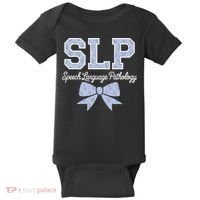 SLP Speech Language Pathology Floral Coquette Blue Bow Baby Bodysuit thumb 0